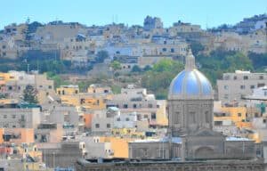 View of Valletta's skyline and harbour fortifications in Malta