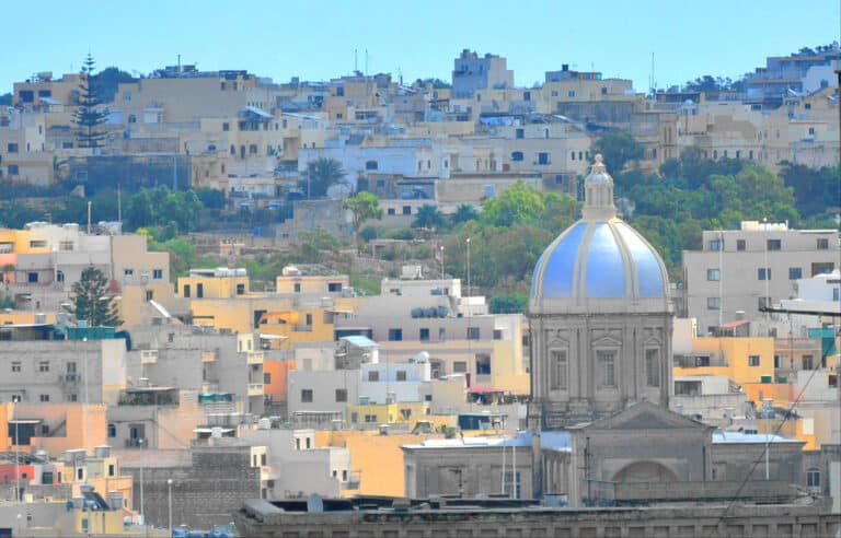 View of Valletta's skyline and harbour fortifications in Malta