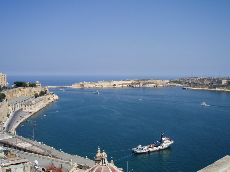 Panoramic view of the Grand Harbour and Three Cities from Upper Barrakka Gardens in Valletta