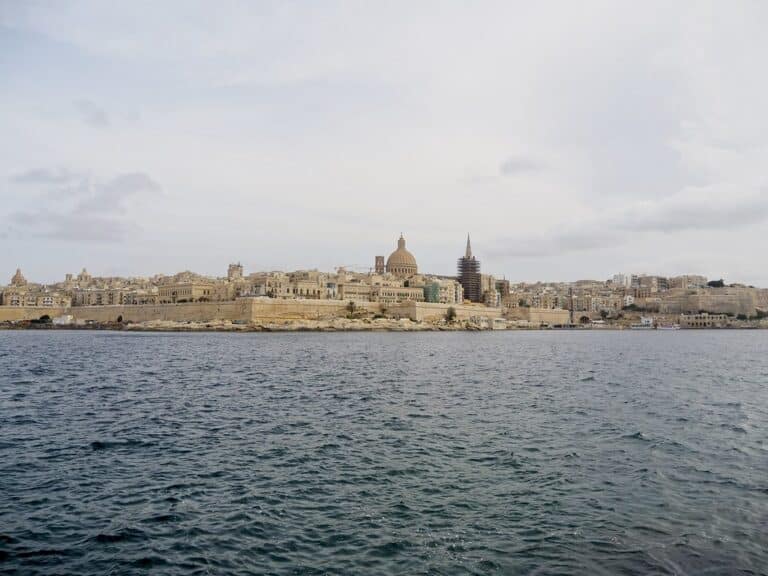 View of Valletta's rooftops and fortifications seen across the harbour from Sliema