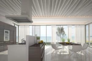Bright, modern apartment living and dining space with natural light